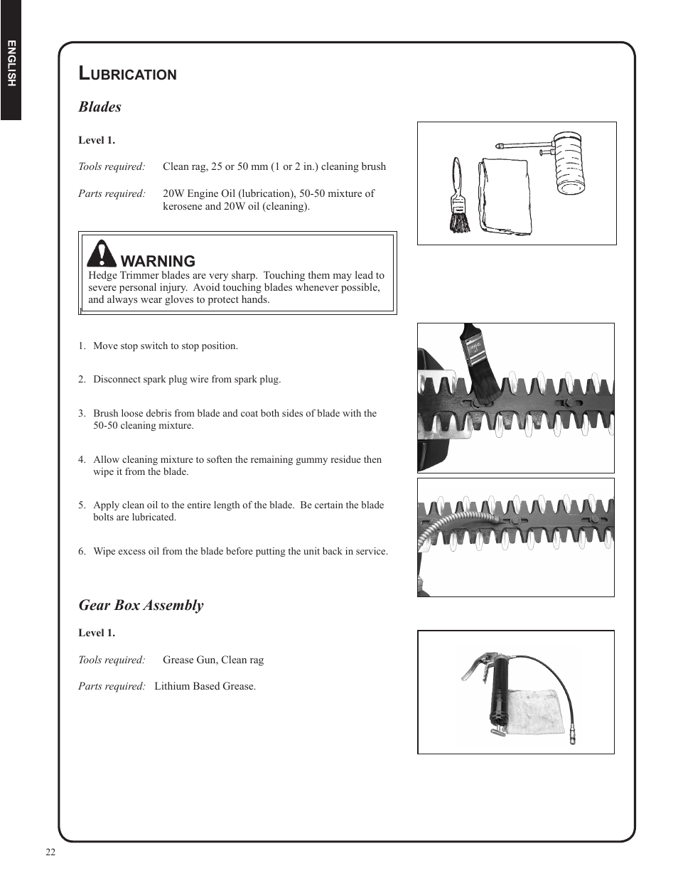 Blades, Warning, Gear box assembly | Shindaiwa DH212 User Manual | Page 22 / 96