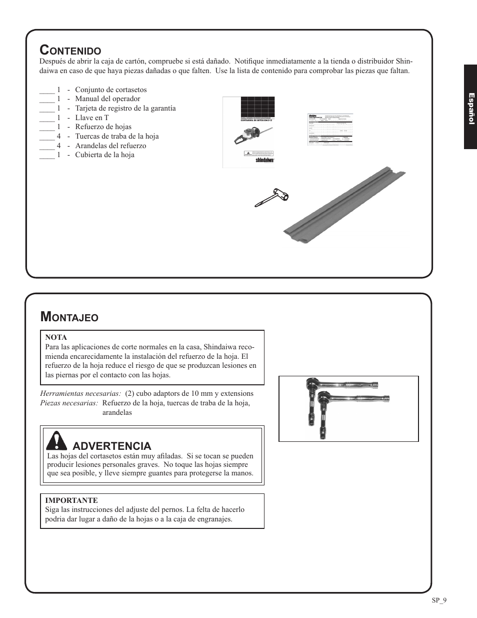 Advertencia | Shindaiwa DH212 User Manual | Page 41 / 96