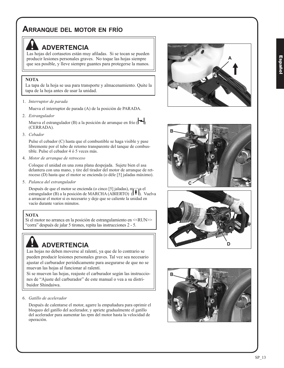 Advertencia | Shindaiwa DH212 User Manual | Page 45 / 96