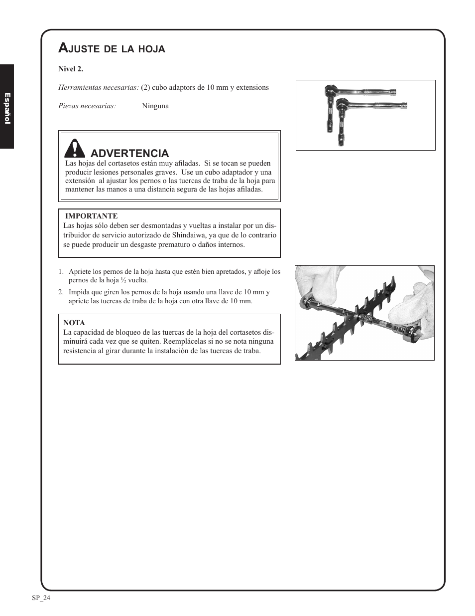 Advertencia | Shindaiwa DH212 User Manual | Page 56 / 96