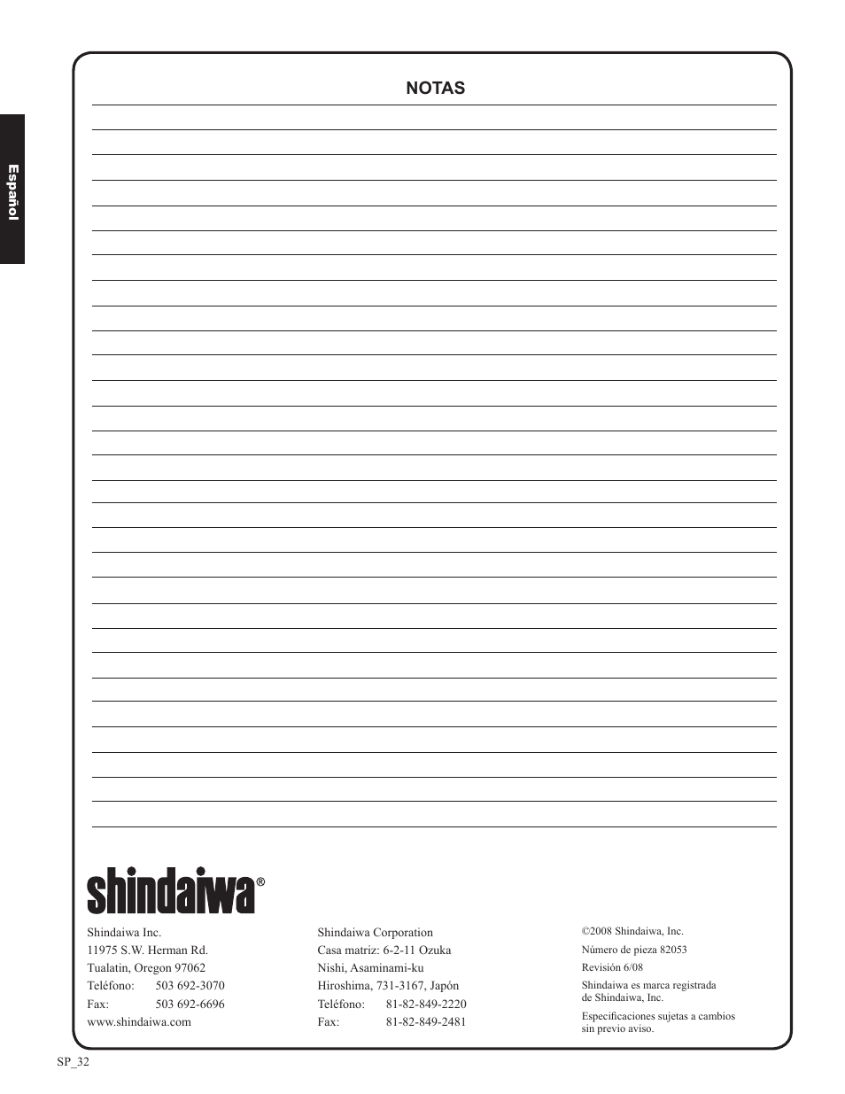 Notas | Shindaiwa DH212 User Manual | Page 64 / 96