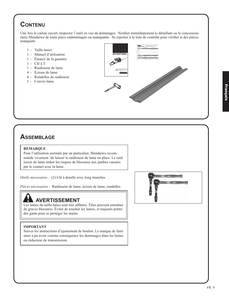 Avertissement | Shindaiwa DH212 User Manual | Page 73 / 96