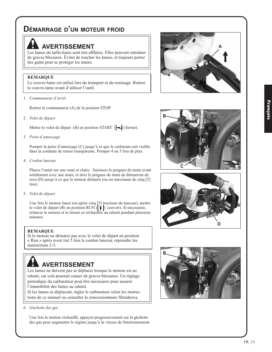 Avertissement | Shindaiwa DH212 User Manual | Page 77 / 96