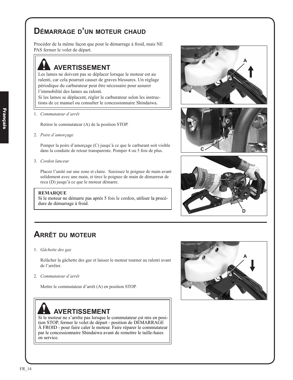 Avertissement | Shindaiwa DH212 User Manual | Page 78 / 96