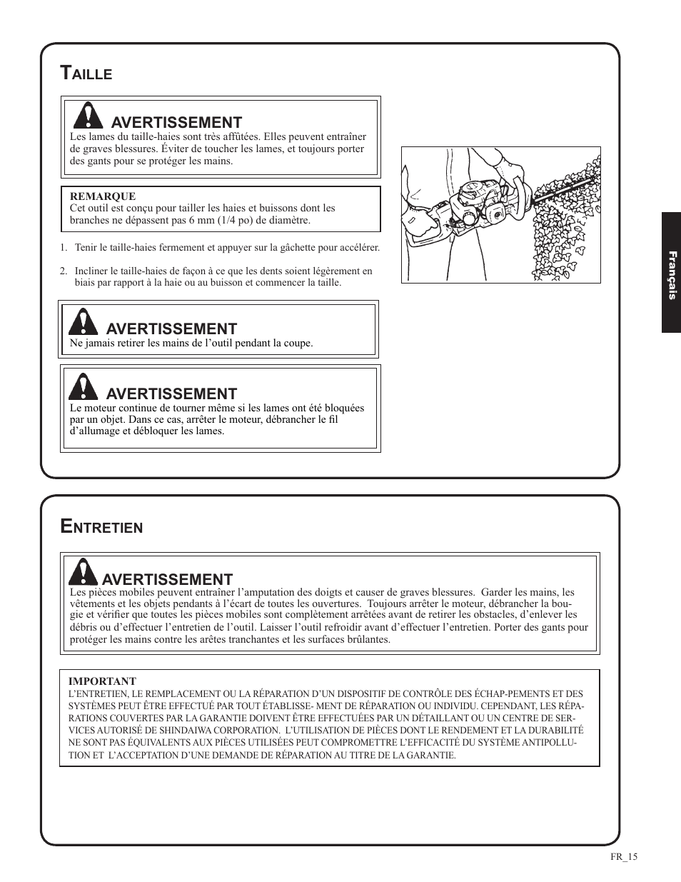 Avertissement | Shindaiwa DH212 User Manual | Page 79 / 96