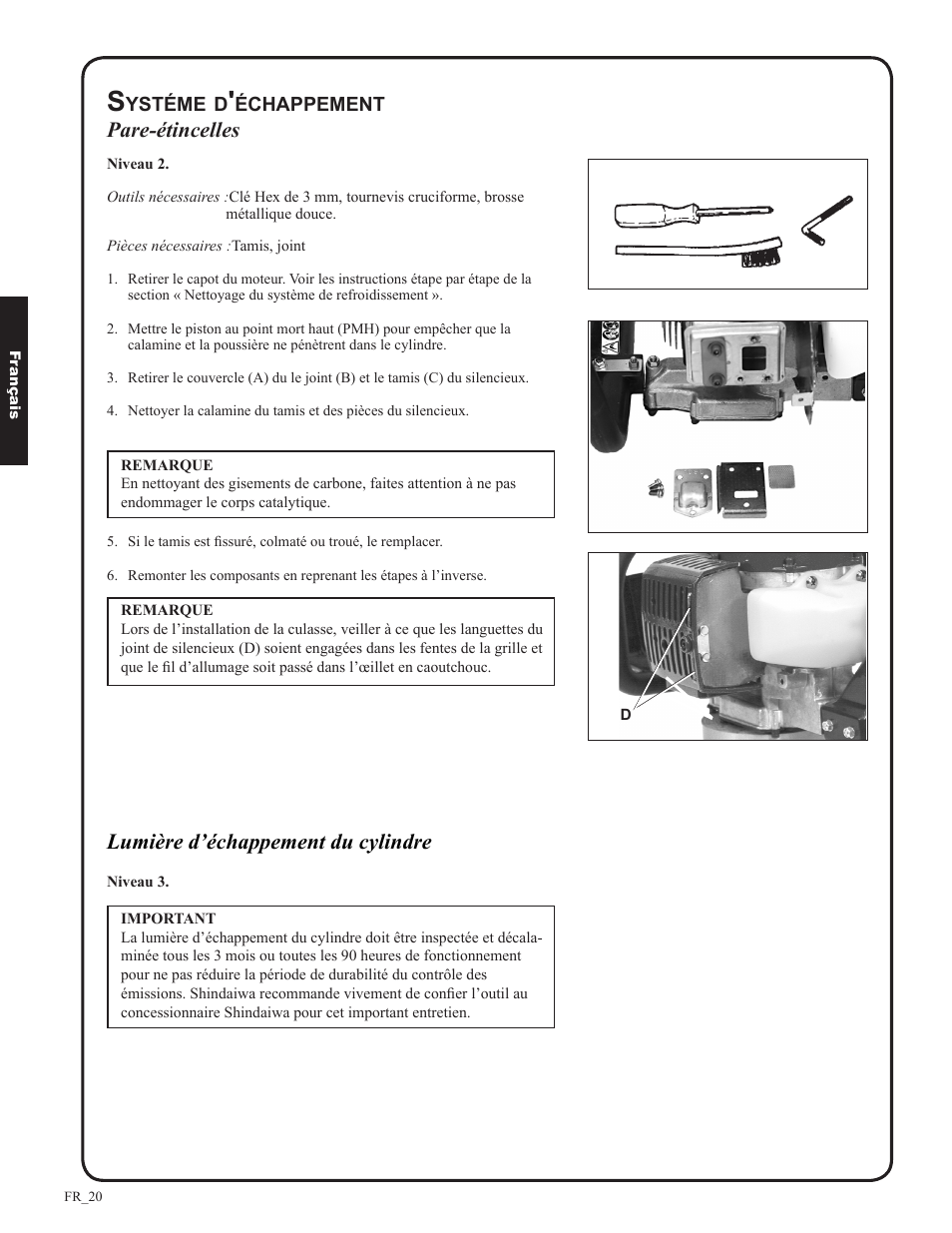 Pare-étincelles, Lumière d’échappement du cylindre | Shindaiwa DH212 User Manual | Page 84 / 96