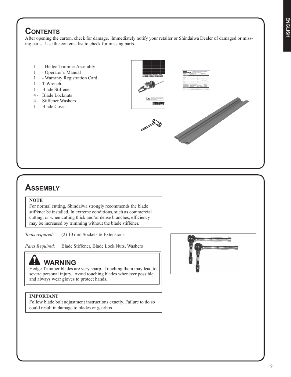 Warning | Shindaiwa DH212 User Manual | Page 9 / 96