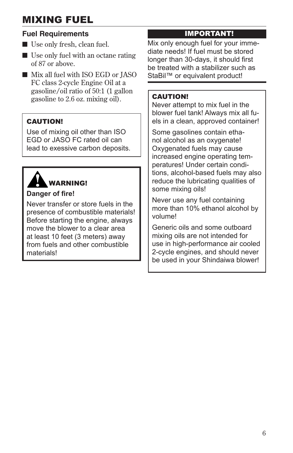 Mixing fuel | Shindaiwa 68232-94011 User Manual | Page 7 / 24