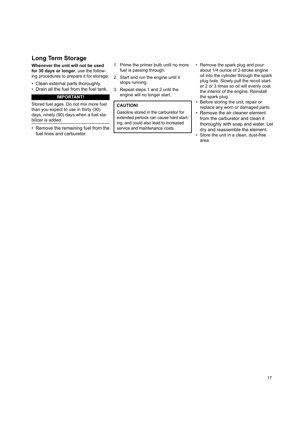 Long term storage | Shindaiwa EB802 User Manual | Page 17 / 24