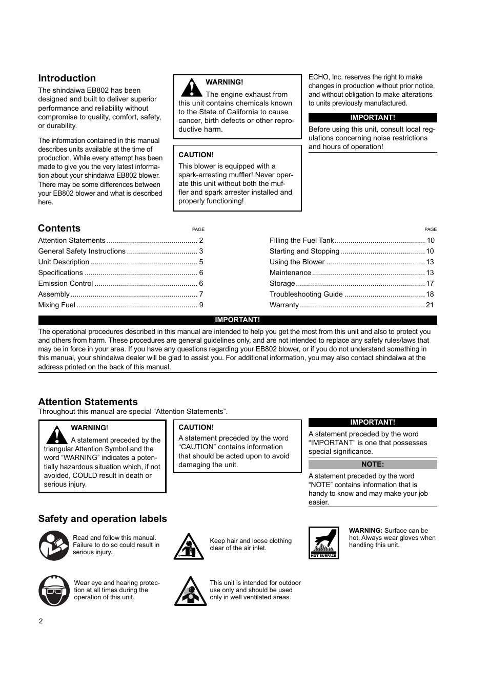 Shindaiwa EB802 User Manual | Page 2 / 24