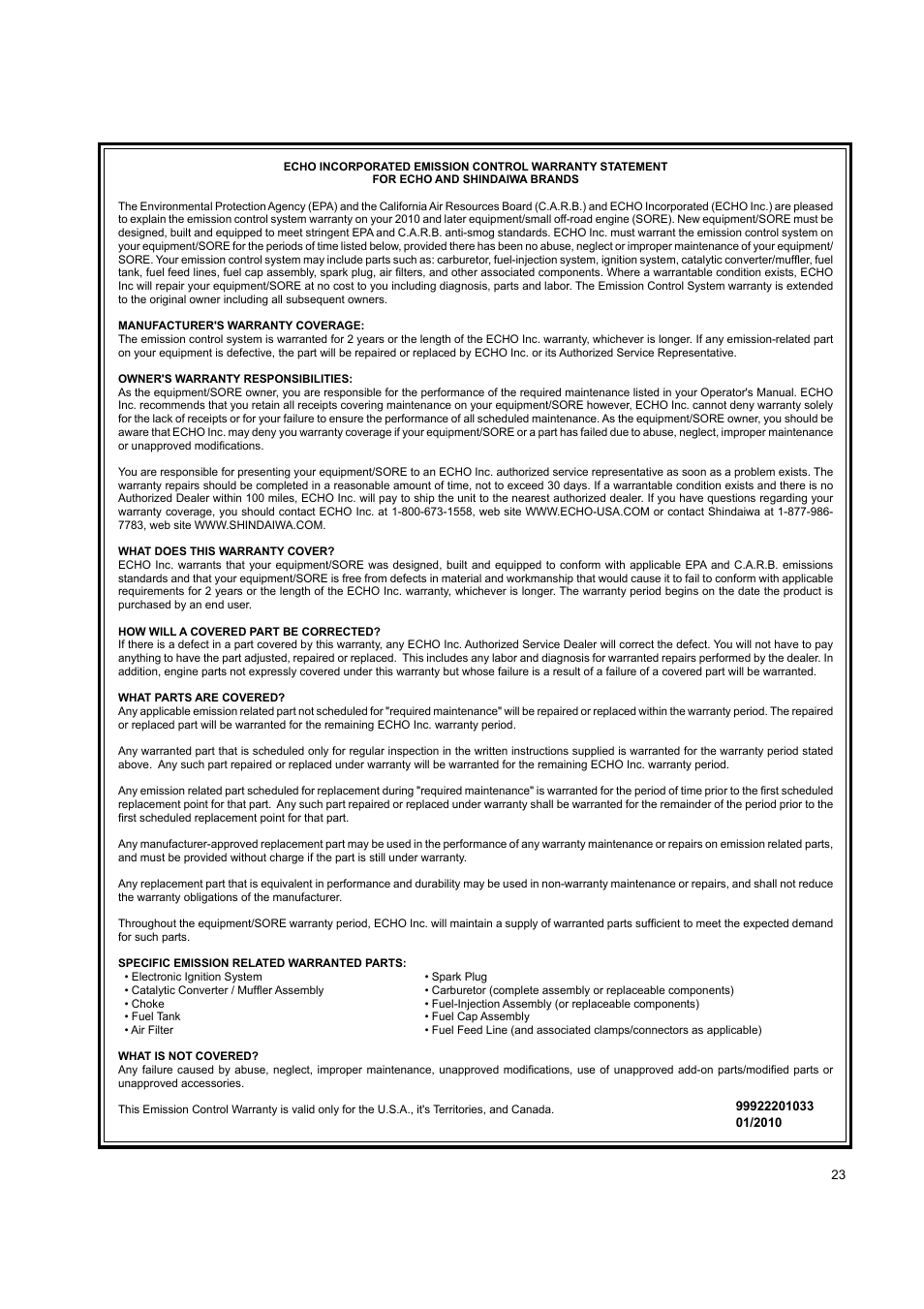 Shindaiwa EB802 User Manual | Page 23 / 24