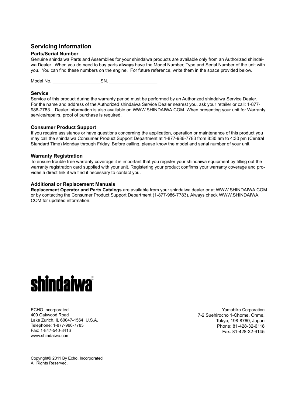 Servicing information | Shindaiwa EB802 User Manual | Page 24 / 24