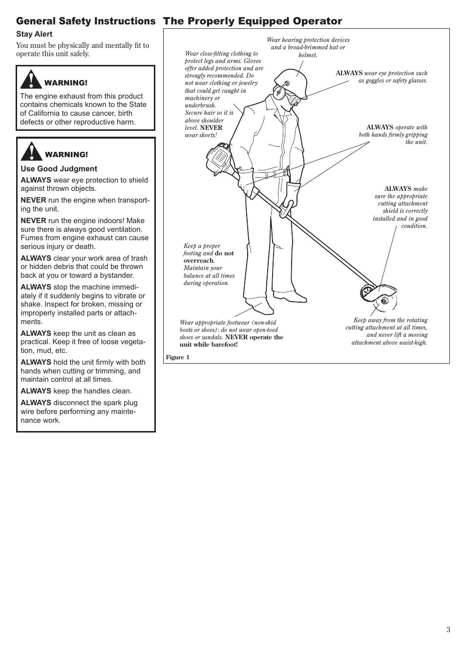 General safety instructions, The properly equipped operator | Shindaiwa LE261 User Manual | Page 3 / 20