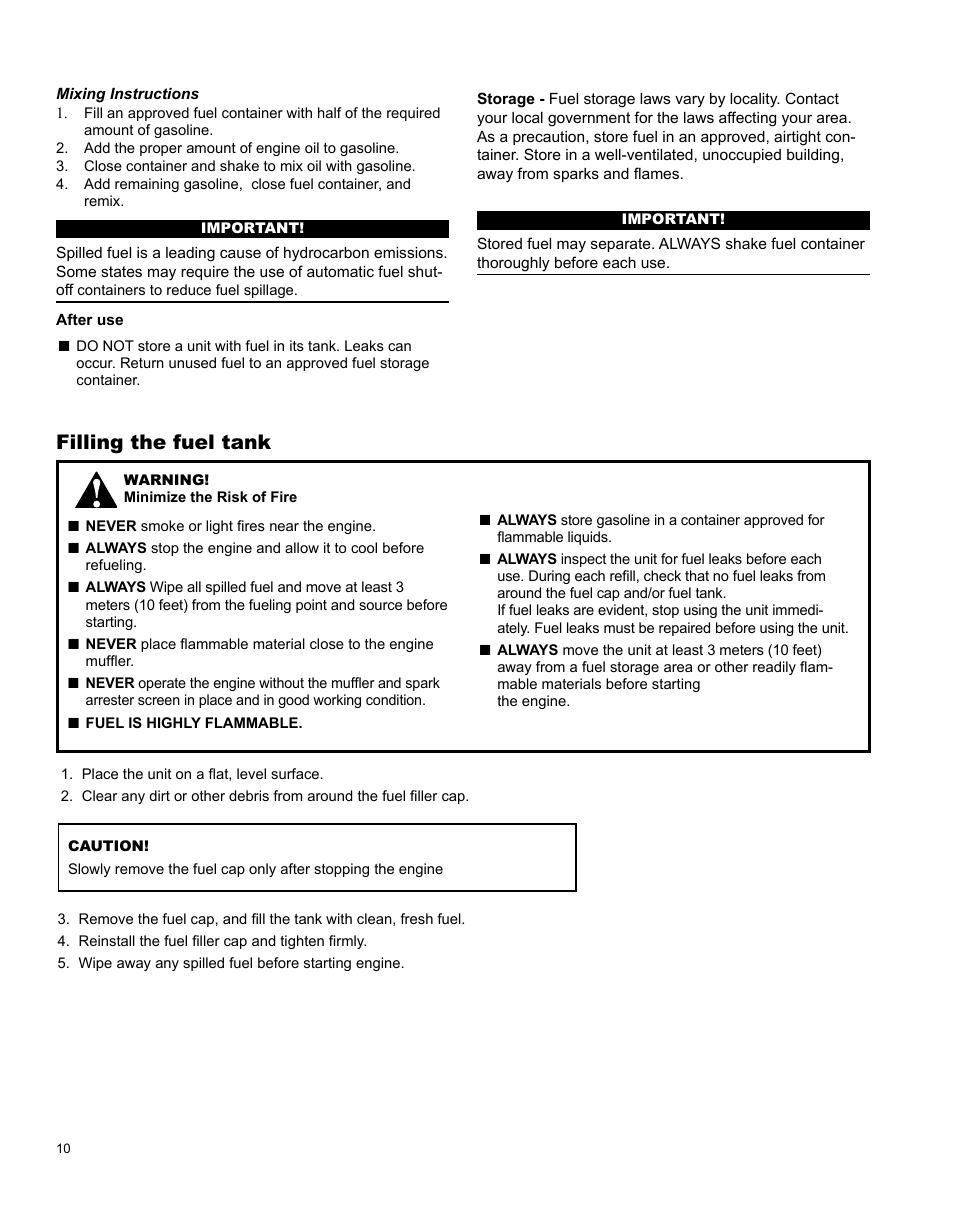 Filling the fuel tank | Shindaiwa X7502831200 User Manual | Page 10 / 28