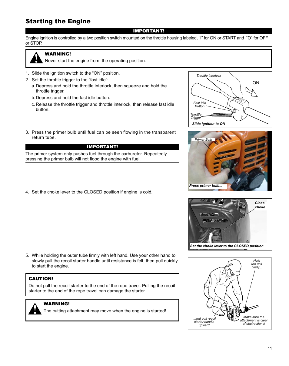 Starting the engine | Shindaiwa X7502831200 User Manual | Page 11 / 28