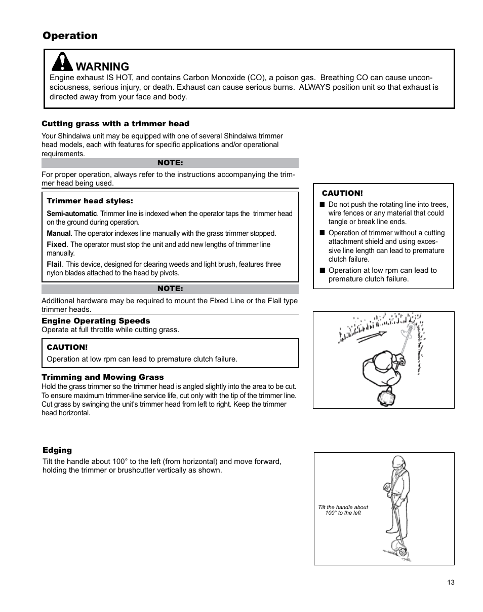 Warning, Operation | Shindaiwa X7502831200 User Manual | Page 13 / 28