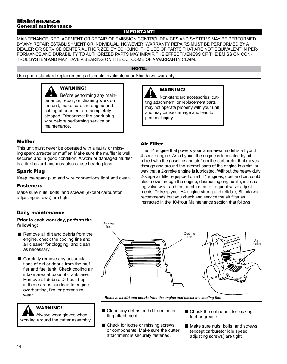 Maintenance | Shindaiwa X7502831200 User Manual | Page 14 / 28