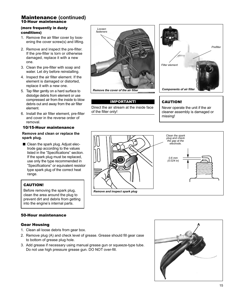 Maintenance (continued) | Shindaiwa X7502831200 User Manual | Page 15 / 28