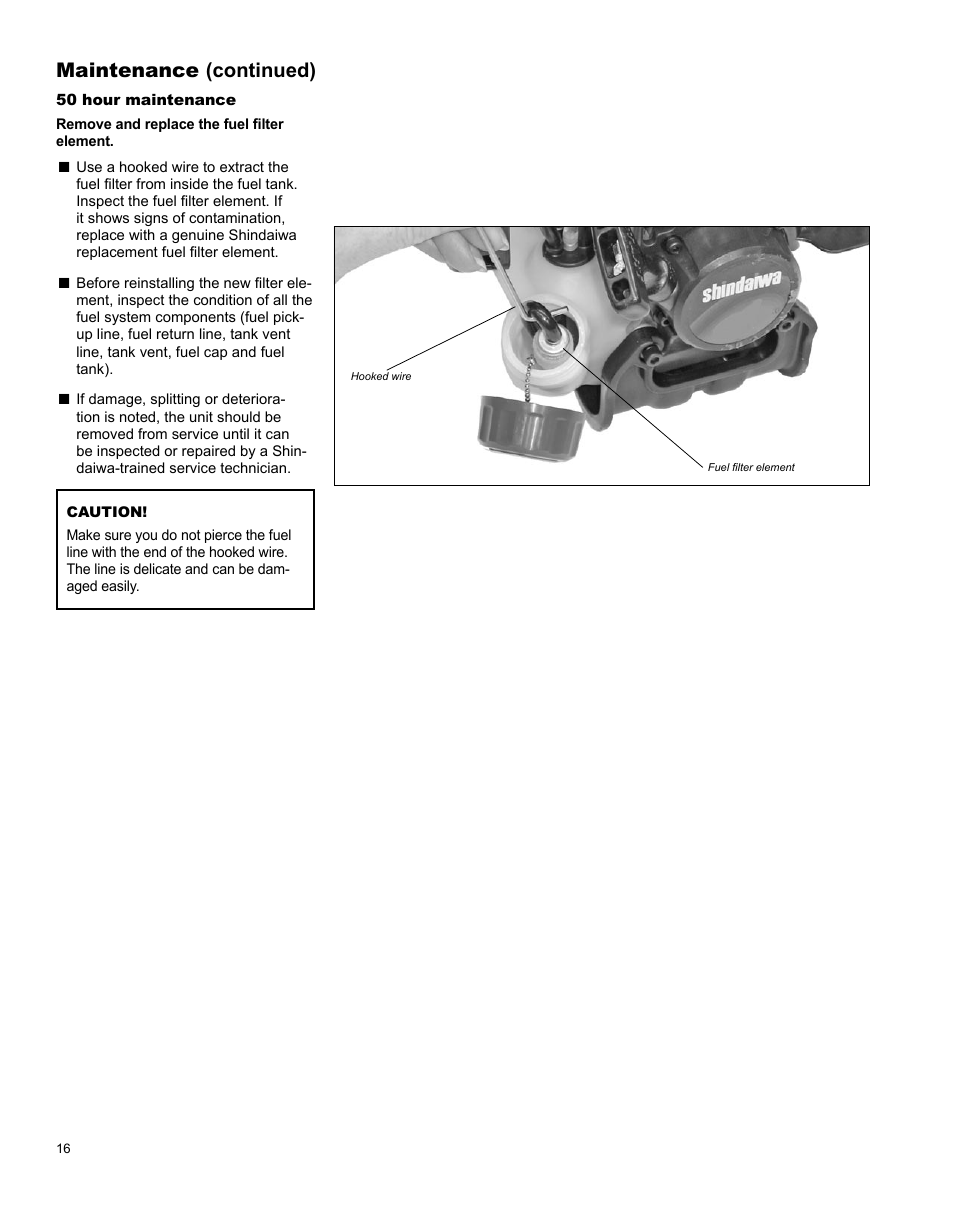 Maintenance (continued) | Shindaiwa X7502831200 User Manual | Page 16 / 28