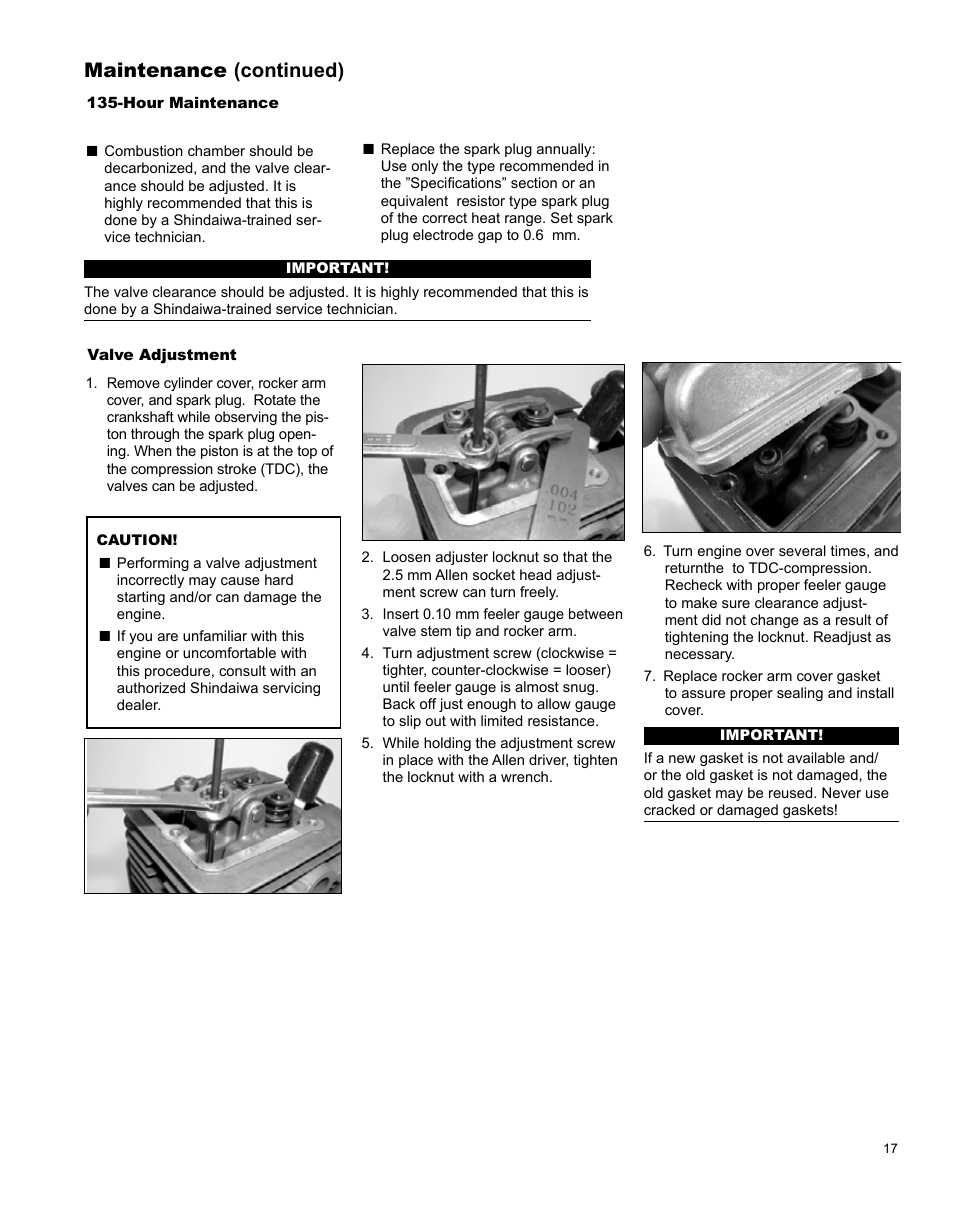 Maintenance (continued) | Shindaiwa X7502831200 User Manual | Page 17 / 28