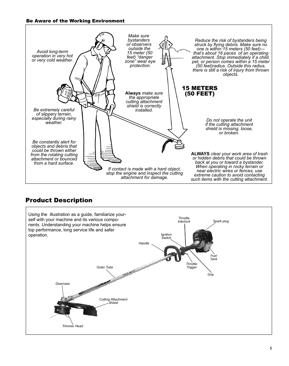 Product description, 15 meters (50 feet) | Shindaiwa X7502831200 User Manual | Page 5 / 28