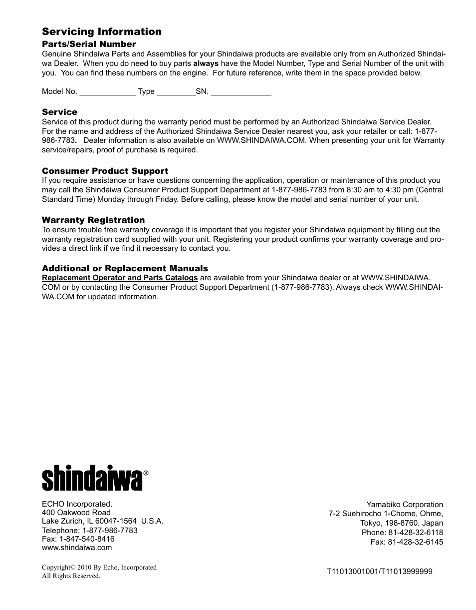 Servicing information | Shindaiwa X7501920300 User Manual | Page 28 / 28