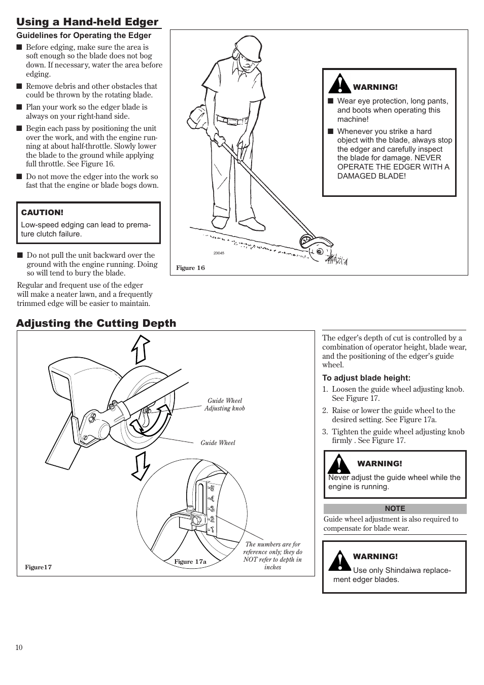 Using a hand-held edger, Adjusting the cutting depth | Shindaiwa LE242 User Manual | Page 10 / 36