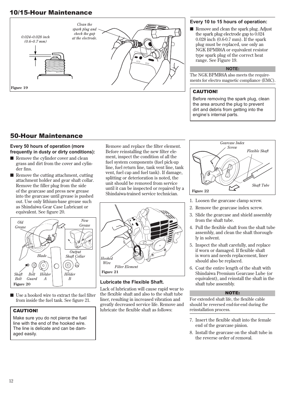 10/15-hour maintenance, Hour maintenance | Shindaiwa LE242 User Manual | Page 12 / 36