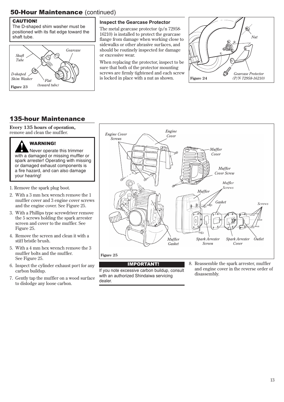 Hour maintenance (continued) 135-hour maintenance | Shindaiwa LE242 User Manual | Page 13 / 36