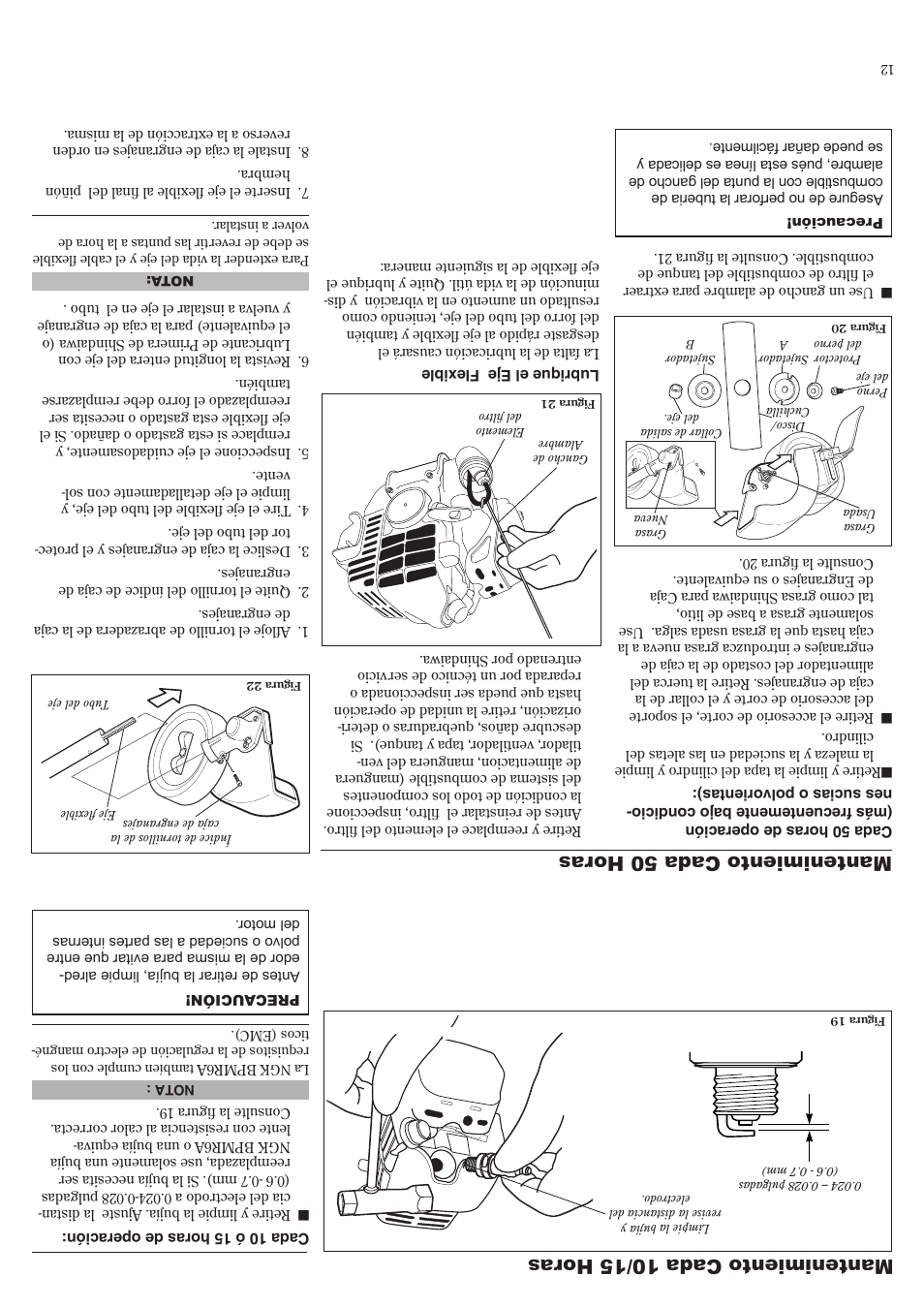 Mantenimiento cada 10/15 horas, Mantenimiento cada 50 horas | Shindaiwa LE242 User Manual | Page 25 / 36