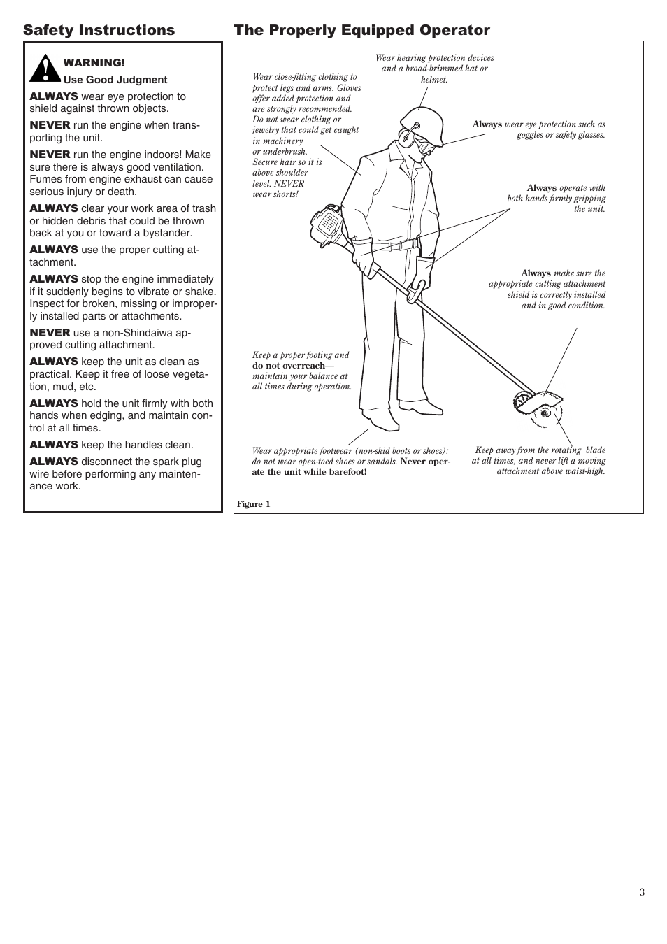 Safety instructions the properly equipped operator | Shindaiwa LE242 User Manual | Page 3 / 36