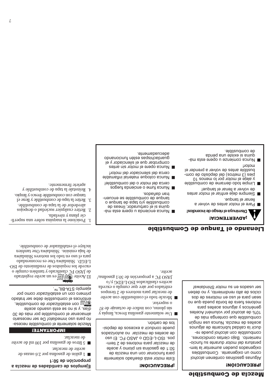 Llenando el tanque de combustible, Mezcla de combustible | Shindaiwa LE242 User Manual | Page 30 / 36