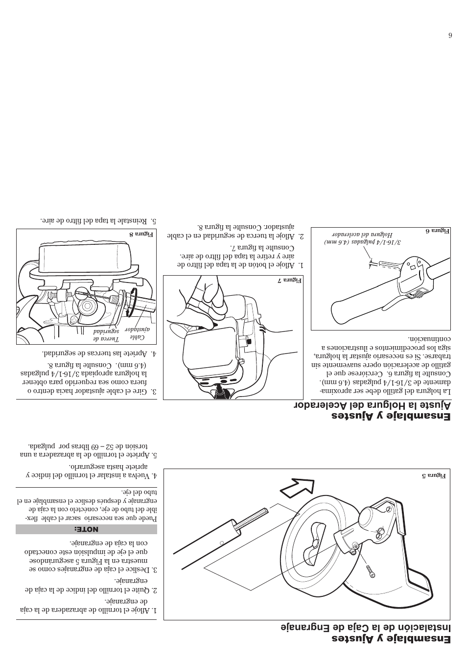 Ajuste la holgura del acelerador, Ensamblaje y ajustes | Shindaiwa LE242 User Manual | Page 31 / 36