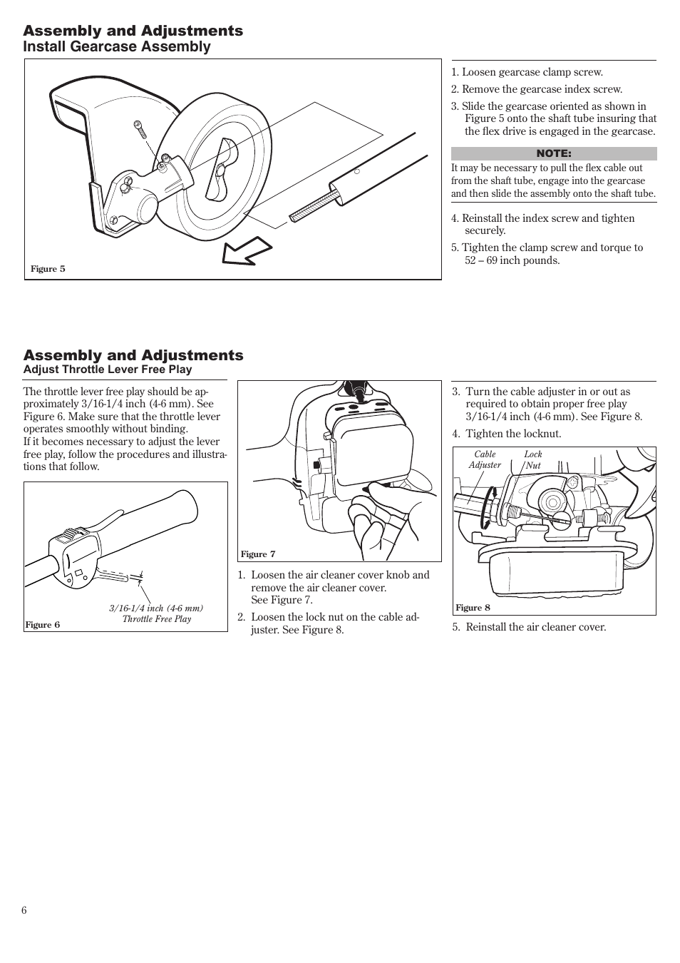 Assembly and adjustments, Assembly and adjustments install gearcase assembly | Shindaiwa LE242 User Manual | Page 6 / 36