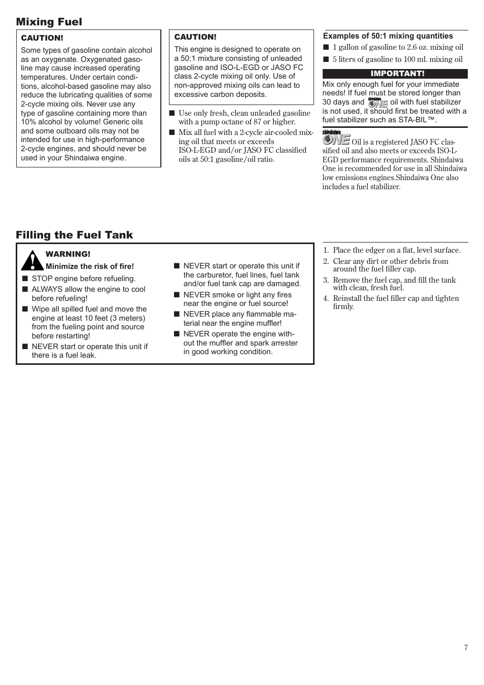 Filling the fuel tank, Mixing fuel | Shindaiwa LE242 User Manual | Page 7 / 36