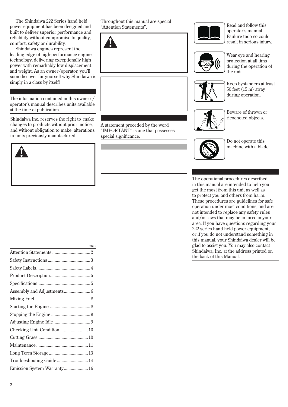 Shindaiwa F222 User Manual | Page 2 / 52