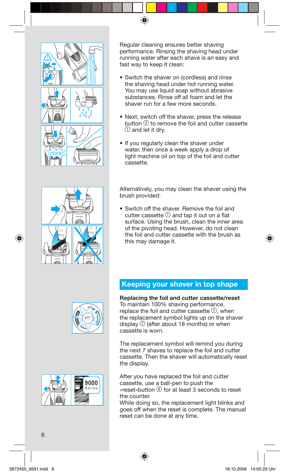 Keeping your shaver in top shape, Click | Braun 9591 User Manual | Page 6 / 19