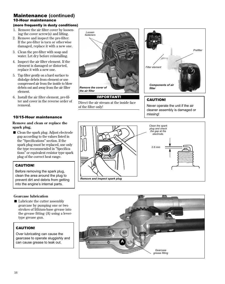 Maintenance (continued) | Shindaiwa X7502872100 User Manual | Page 16 / 28