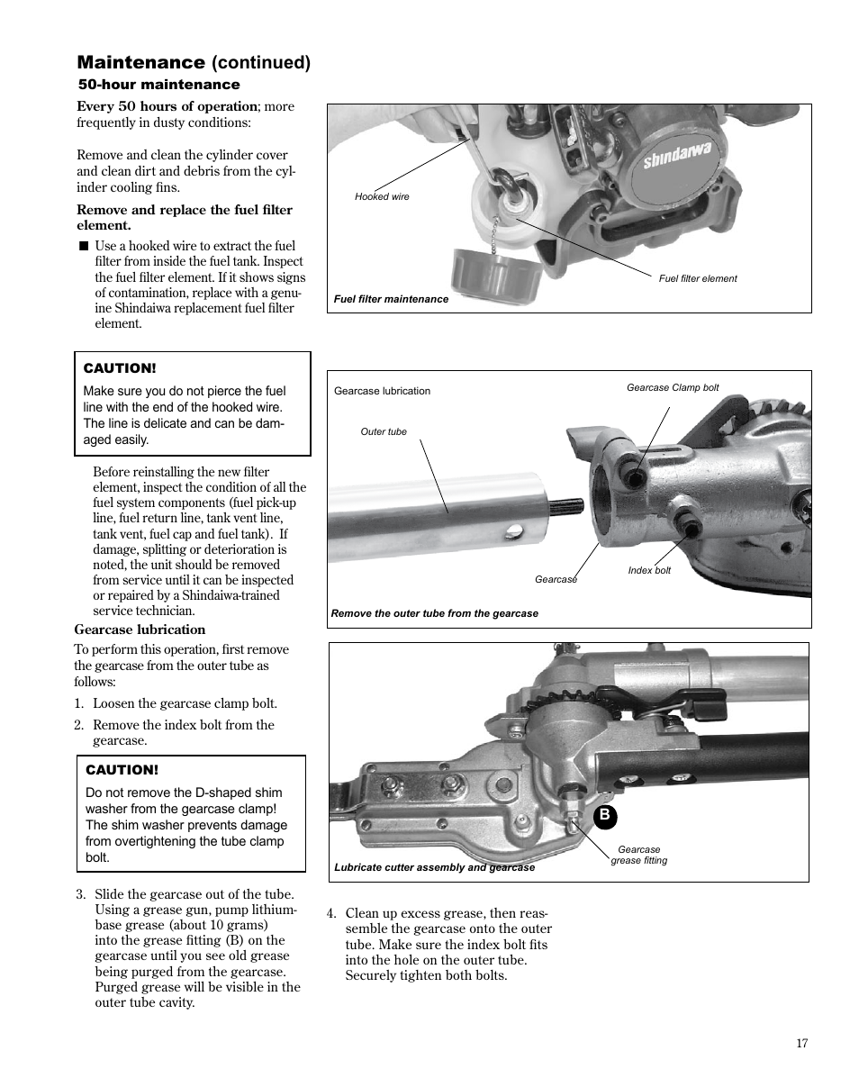 Maintenance (continued) | Shindaiwa X7502872100 User Manual | Page 17 / 28