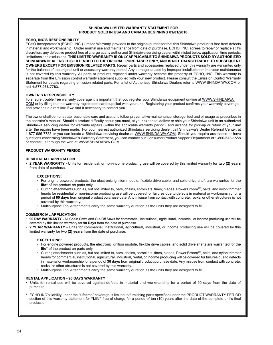 Shindaiwa X7502872100 User Manual | Page 24 / 28