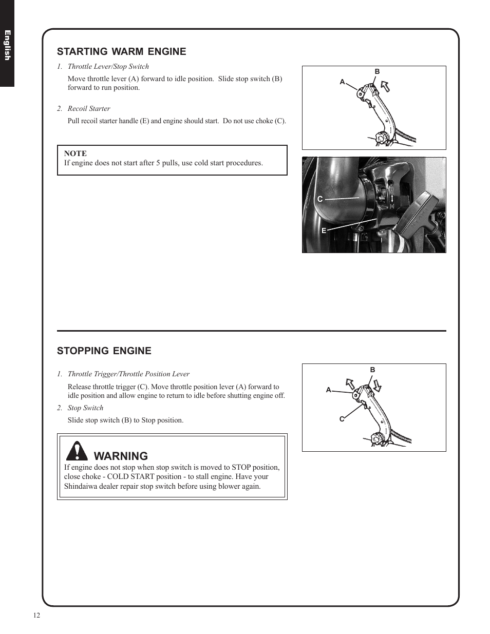 Warning | Shindaiwa EB633RT User Manual | Page 12 / 72