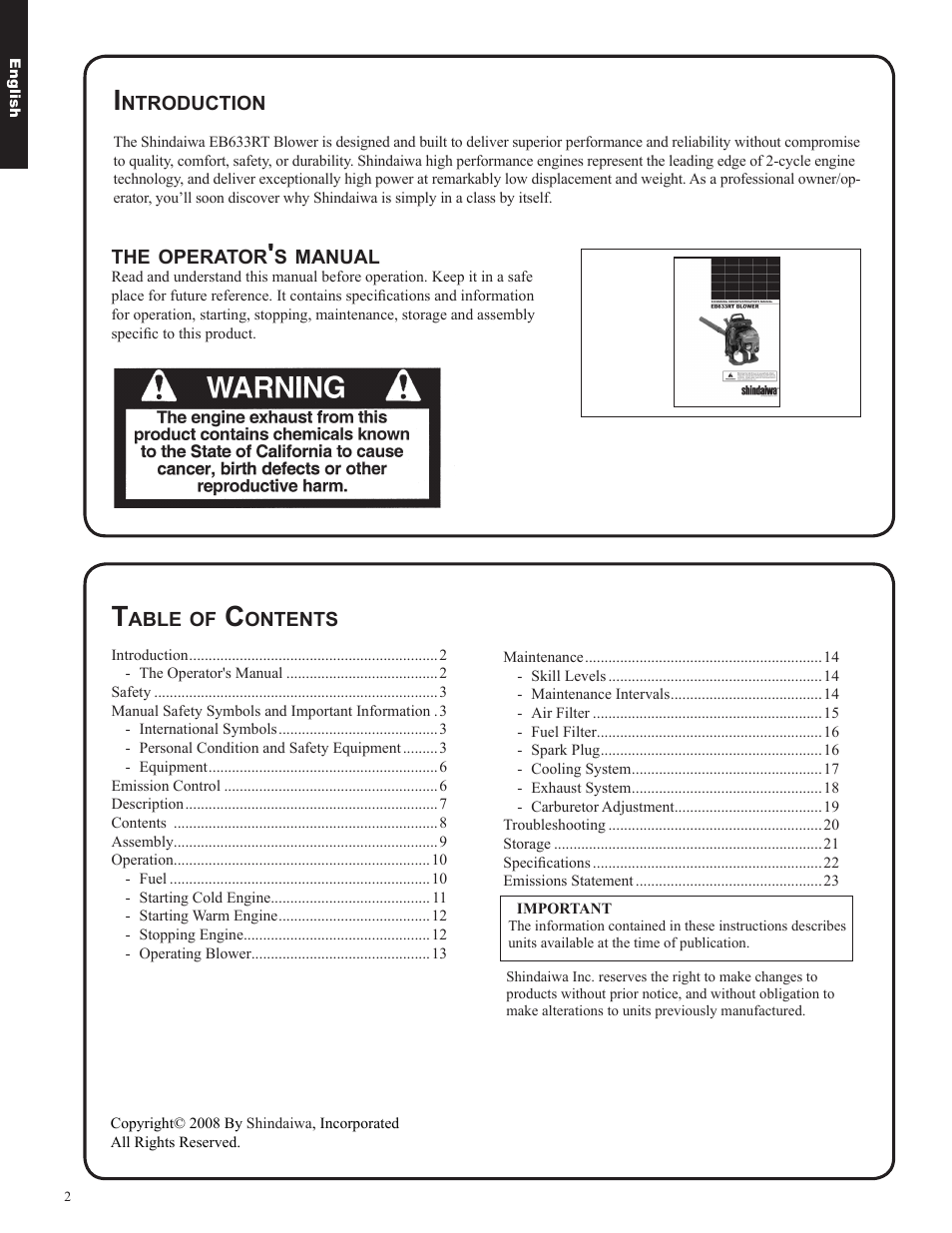 Shindaiwa EB633RT User Manual | Page 2 / 72