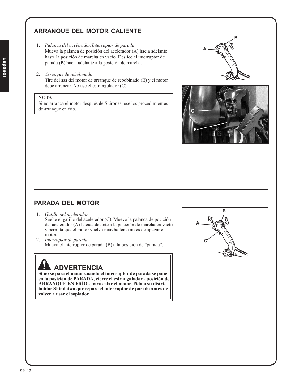 Advertencia | Shindaiwa EB633RT User Manual | Page 36 / 72