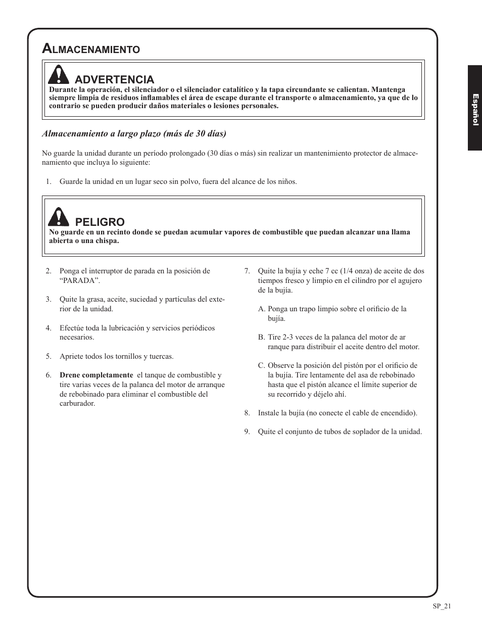 Advertencia, Peligro | Shindaiwa EB633RT User Manual | Page 45 / 72