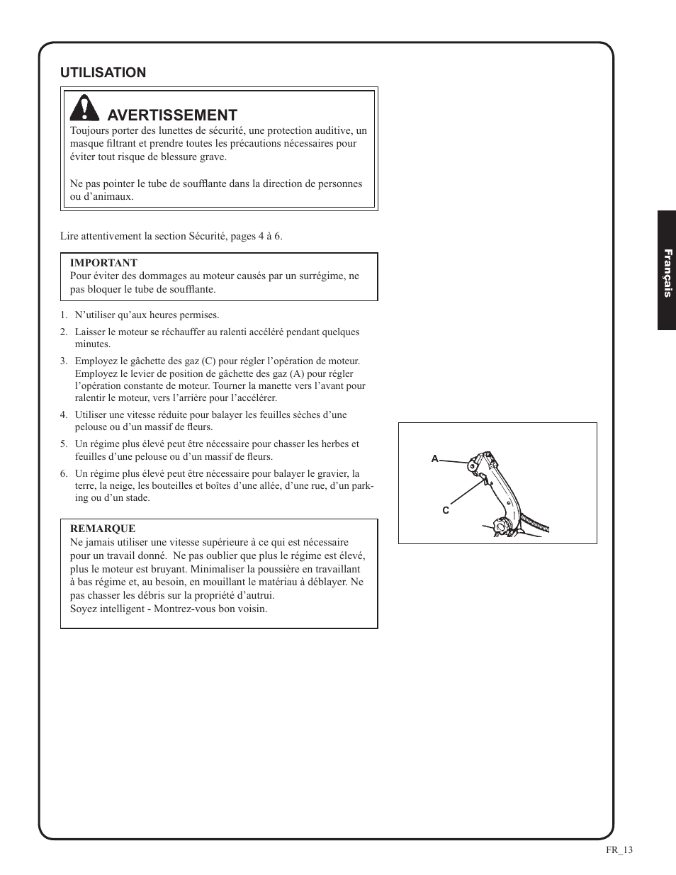 Avertissement, Utilisation | Shindaiwa EB633RT User Manual | Page 61 / 72