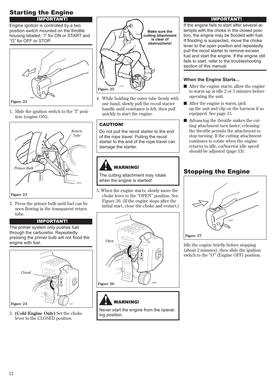 Starting the engine, Stopping the engine | Shindaiwa T230 User Manual | Page 12 / 24