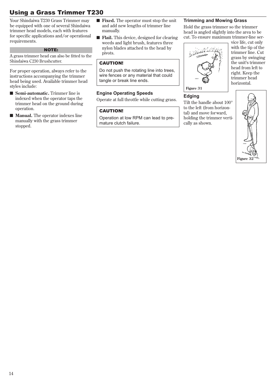 Using a grass trimmer t230 | Shindaiwa T230 User Manual | Page 14 / 24