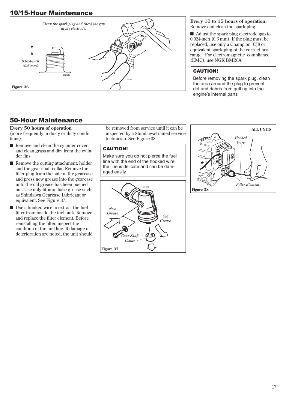 10/15-hour maintenance, Hour maintenance | Shindaiwa T230 User Manual | Page 17 / 24