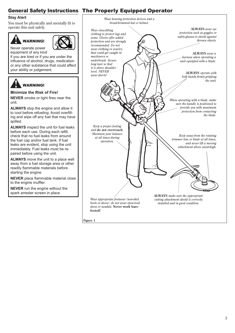 The properly equipped operator, General safety instructions | Shindaiwa T230 User Manual | Page 3 / 24