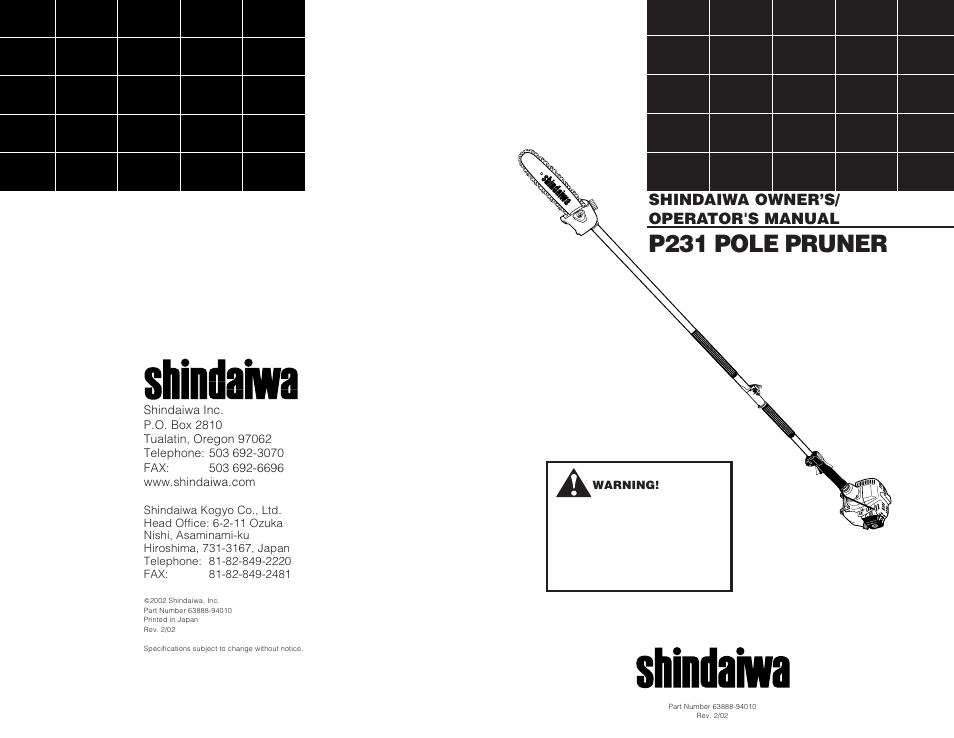 Shindaiwa 63888-94010 User Manual | 18 pages